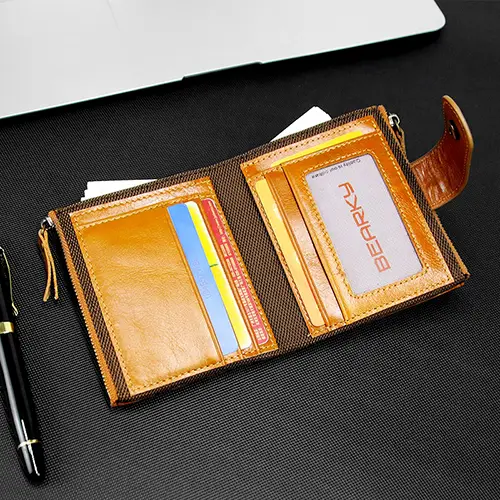  RFID-Blocking Leather Wallet with Secure Snap and Zipper Compartments